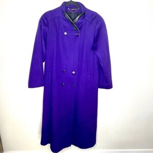 Sara Roberts Vintage Purple Wool USA Made Long Button Up Trench Coat Sz 14/16